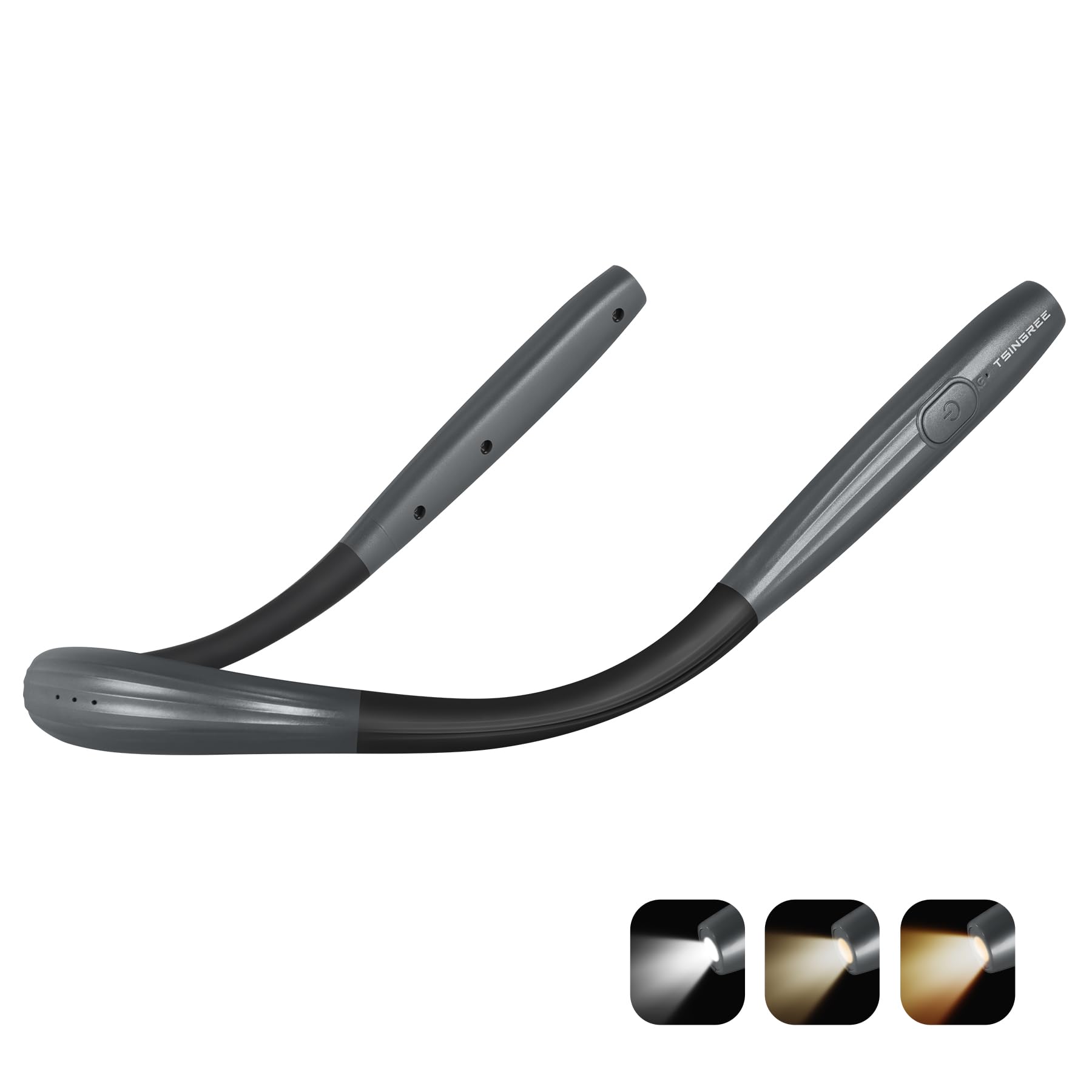 TSINGREE LED Neck Reading Light - Rechargeable, 3 Brightness Levels, Auto-Off Timer, Phantom Gray, Model TNBL3