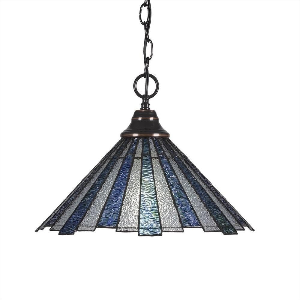 Toltec Lighting 10-Bc-932 Chain Hung Pendant With Sea Ice Glass, 16&quot;, Black Copper