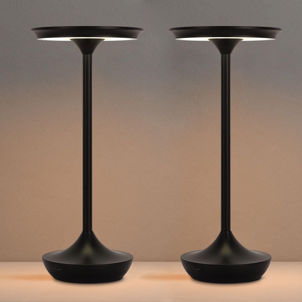 EJQ Cordless Table Lamp Rechargeable  6000mAh Battery Operated LED Table Lights Outdoor Portable Touch Dimmable Table Lamp for Bedroom Patio Cofee Restaurant Dining Home Set of 2-Black