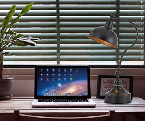 Cal Lighting Industrial Adjustable Desk Lamp, 9inW x 25inH, Antique Brass, Metal Shade, Model BO-3025DK-AB
