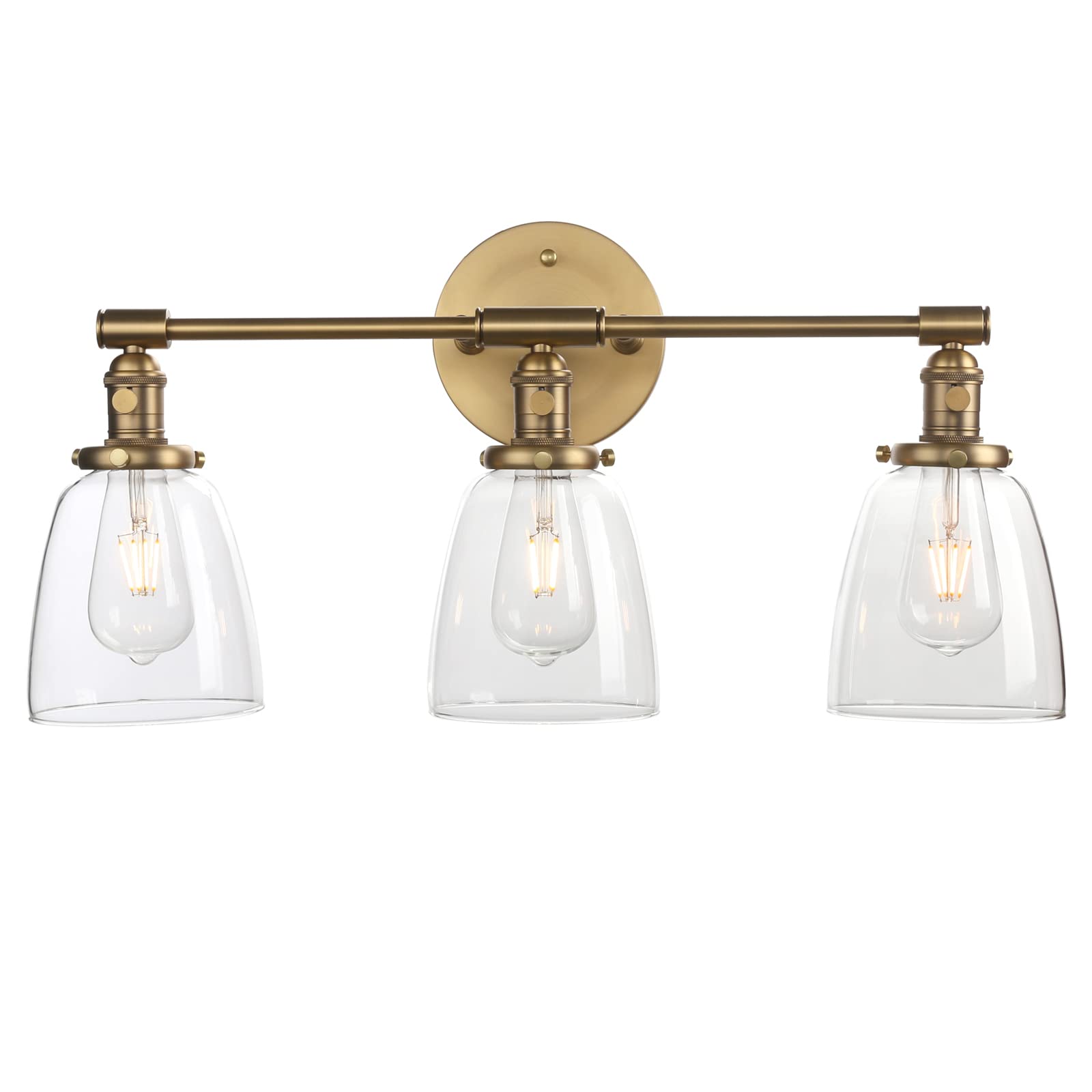 Phansthy 3-Light Wall Sconces, Antique Brass Bathroom Vanity Light, Clear Glass Lampshade, Model FTY451T