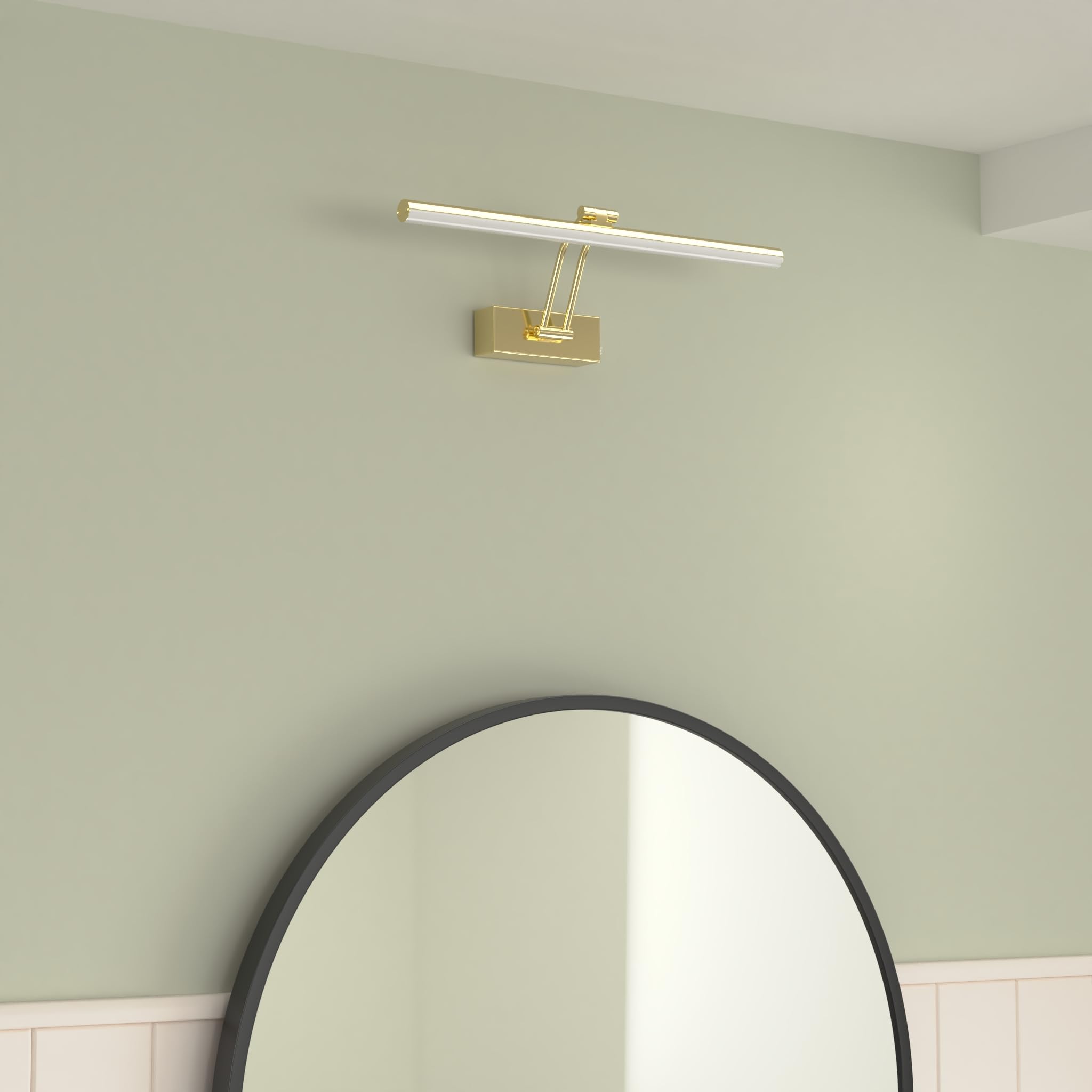 HOWMZON Wireless Picture Light, 5200mAh Battery Operated, Metal, 16in Gold, Model HW2300, Curved Arm for Wall Display