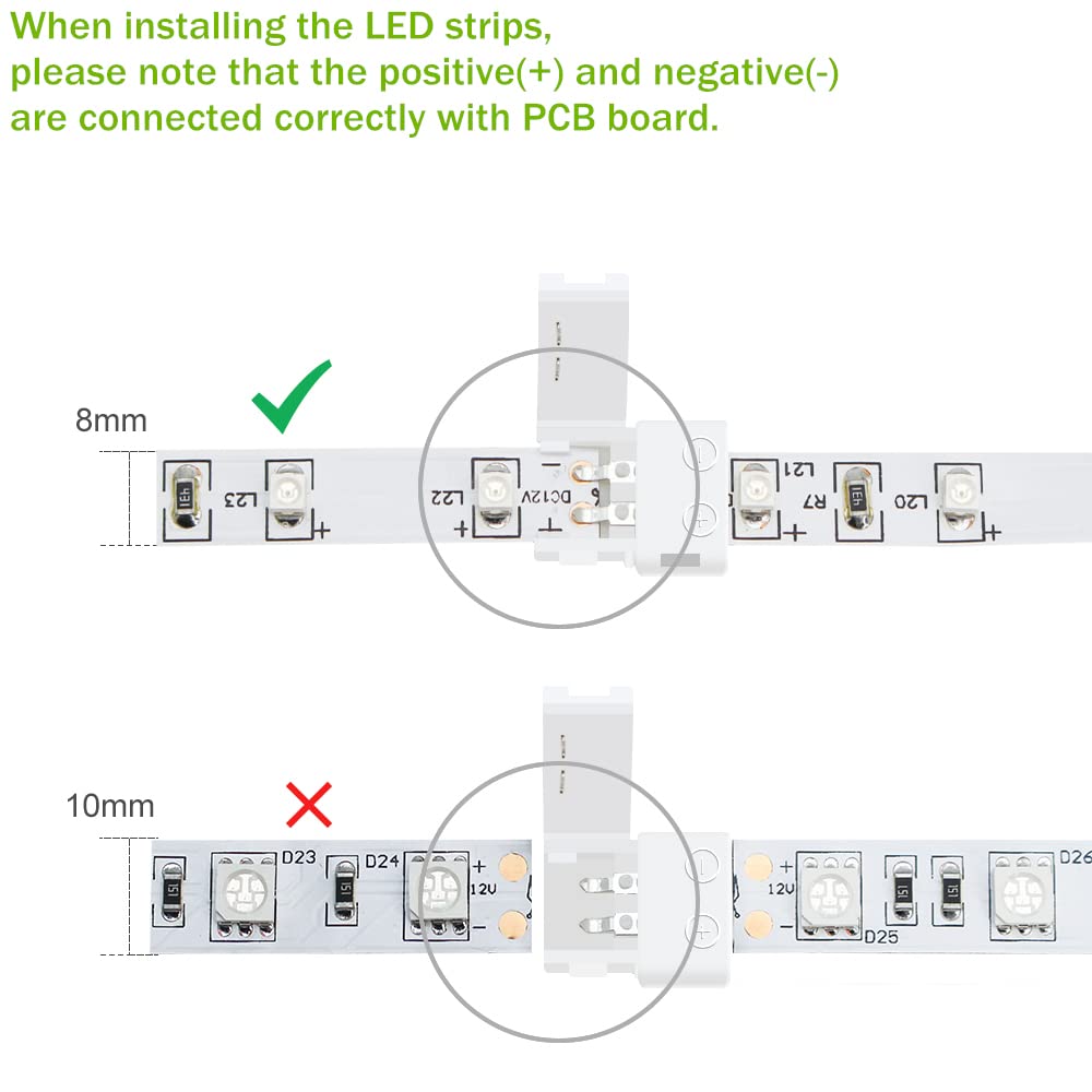 Lightingwill 10Pcs Pack L Shape Solderless Snap Down 2Conductor Led Strip Connector For Right Angle Corner Or 90 Degree Connecti