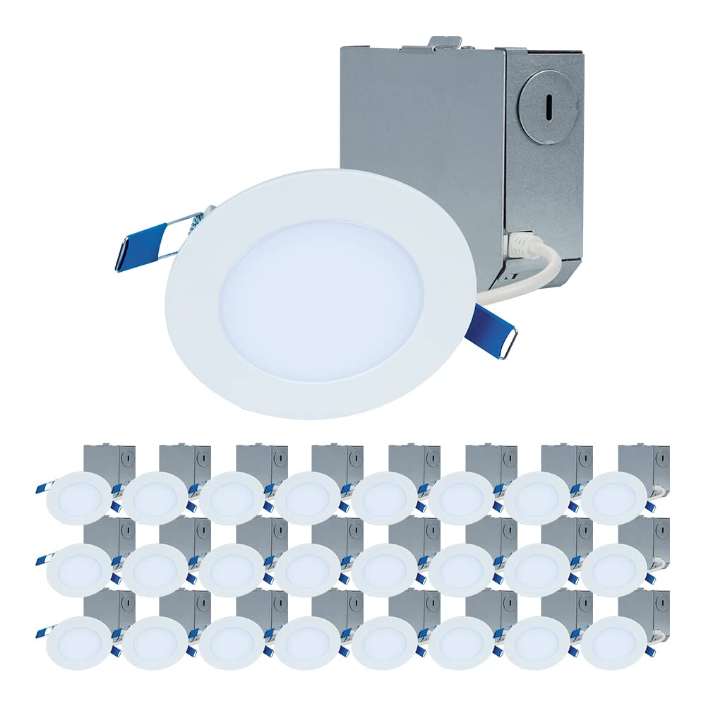 HALO 4 Inch Canless Ultra-Thin LED Wafer Light, 3000K Bright White, 740 Lumens, Wet Rated, UL & FCC Certified, 24 Pack