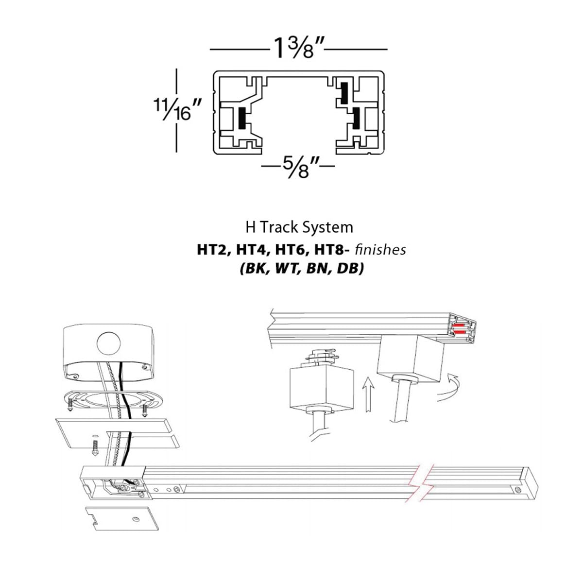 Wac Lighting H Track 2Ft Single Circuit Field Cuttable 120V Track For H Style 3-Wire Track Fixtures With 2 Endcaps In Dark Bronz