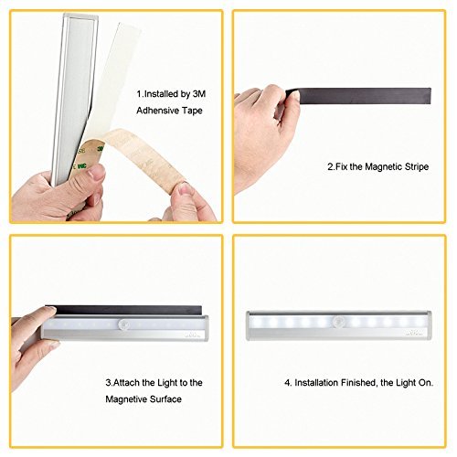 Leadleds I-007 10-Led Wireless Motion Sensor Light Automatic With Magnetic Strip, Battery Operated, Portable For Closet, Door, S