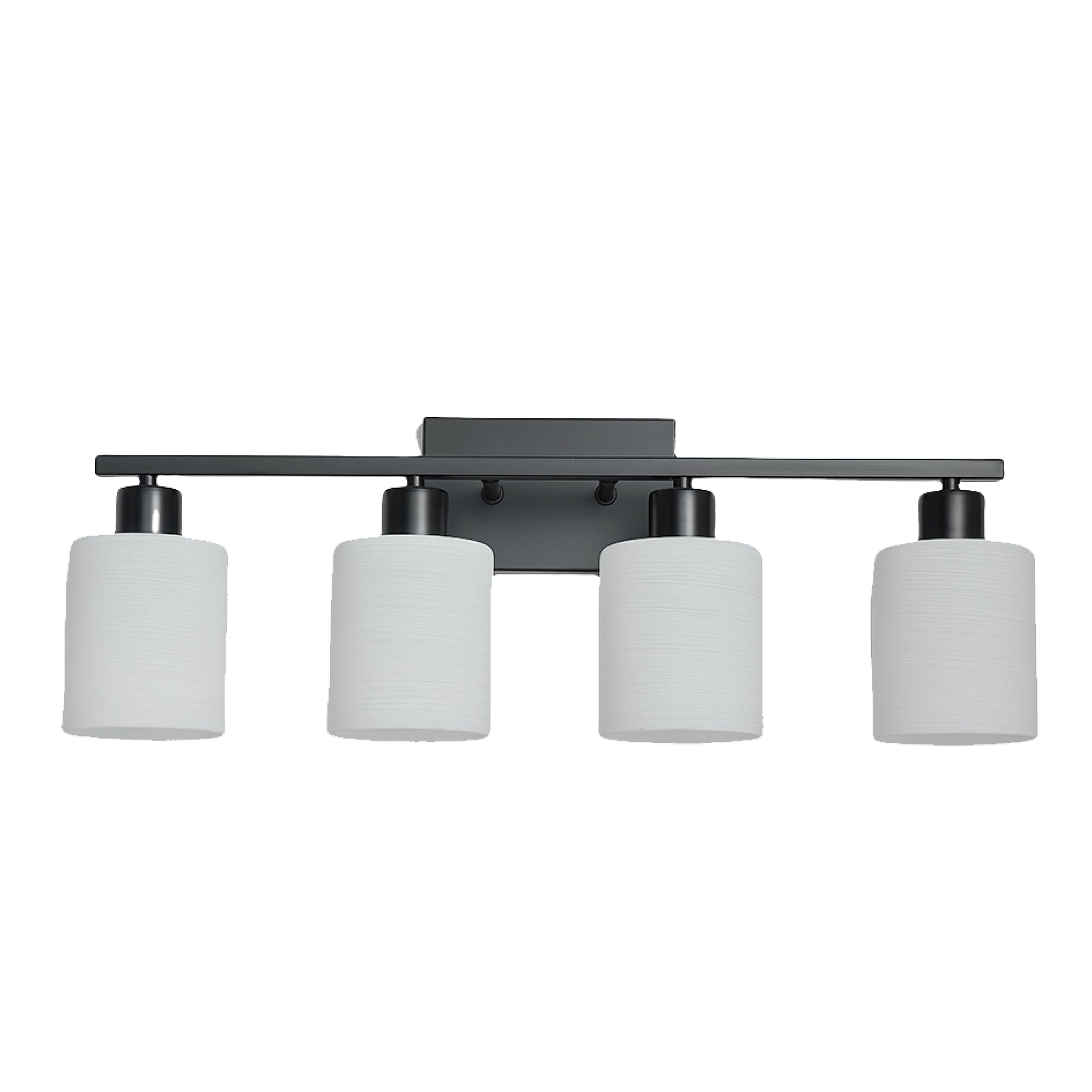 The Door Bull Bathroom Vanity Light, 4 Lights, Matte Black, Stainless Steel, Milky White Glass Shades, Wall Sconce, Model VNT-1000