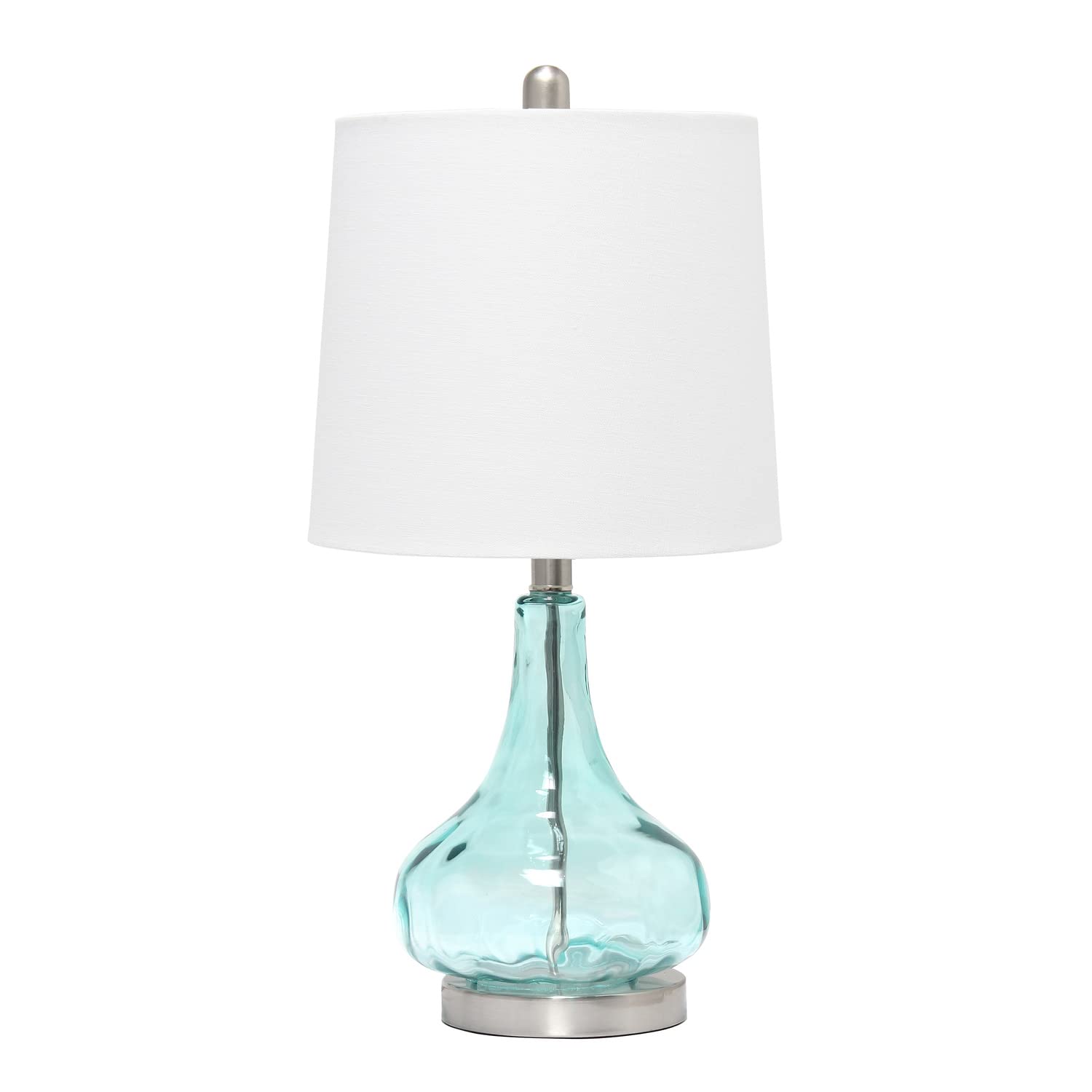 Elegant Designs Lt3326-Cbl 23.25&quot; Modern Colored Dimpled Glass End Table Bedside Table Desk Lamp With White Fabric Shade, Clear Blue