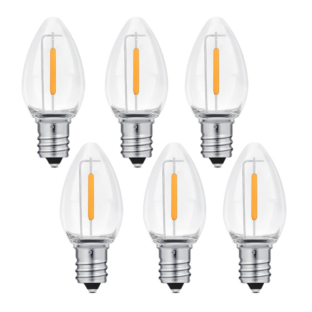 Neteha 6 Pack C7 Clear Led Replacement Christmas Light Bulb, C7 E12 Base 120V Waterproof Led Bulbs For Christmas Outdoor String