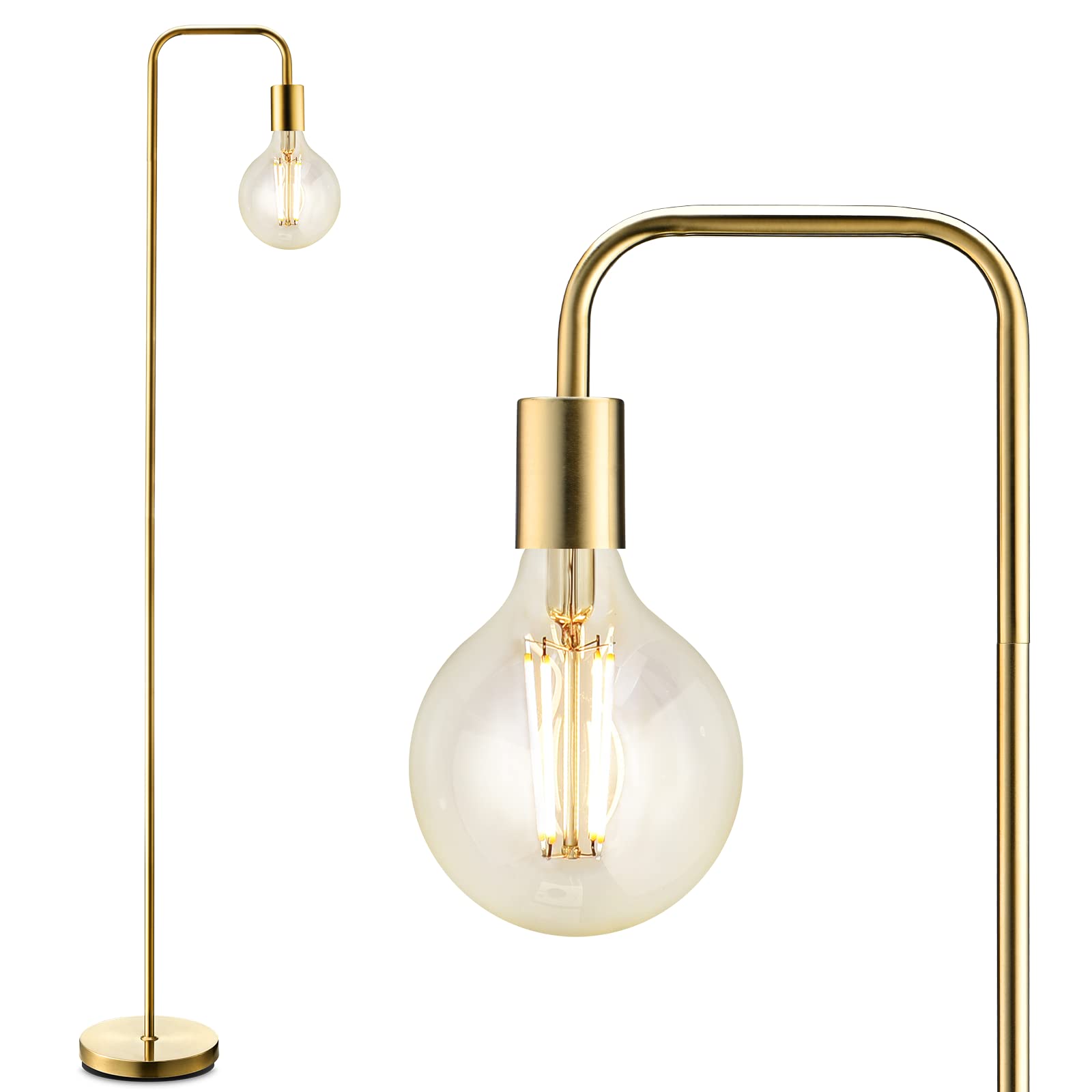 BoostArea Industrial Gold Standing Lamp, 63 Inch, E26 Socket, On/Off Footswitch, ETL Listed, Modern for Bedroom, Living Room, Mi