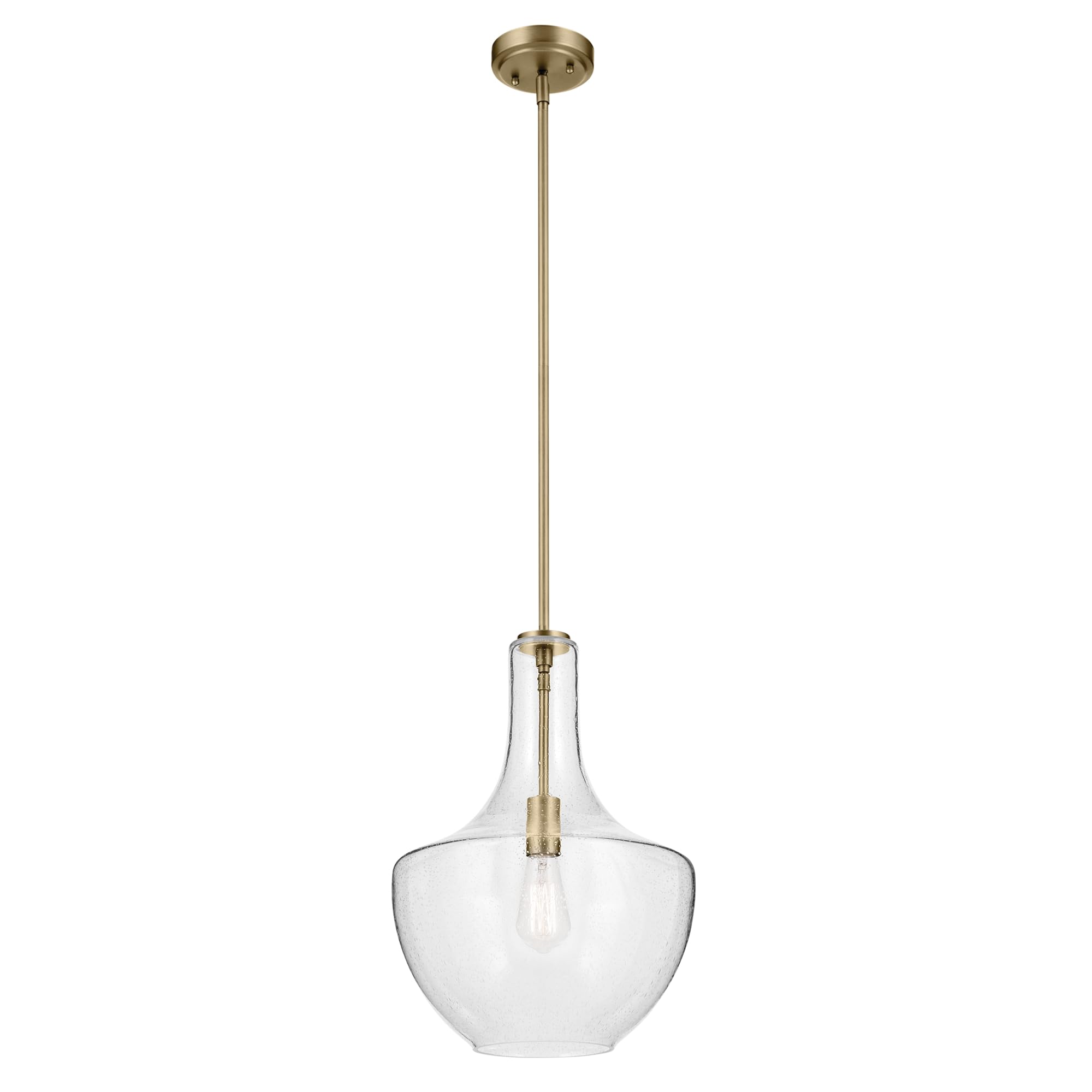 Everly 19.75 1-Light Bell Pendant With Clear Seeded Glass In Brushed Nickel, For Kitchen Island, Dining Nook, Bedroom, (19.75 X