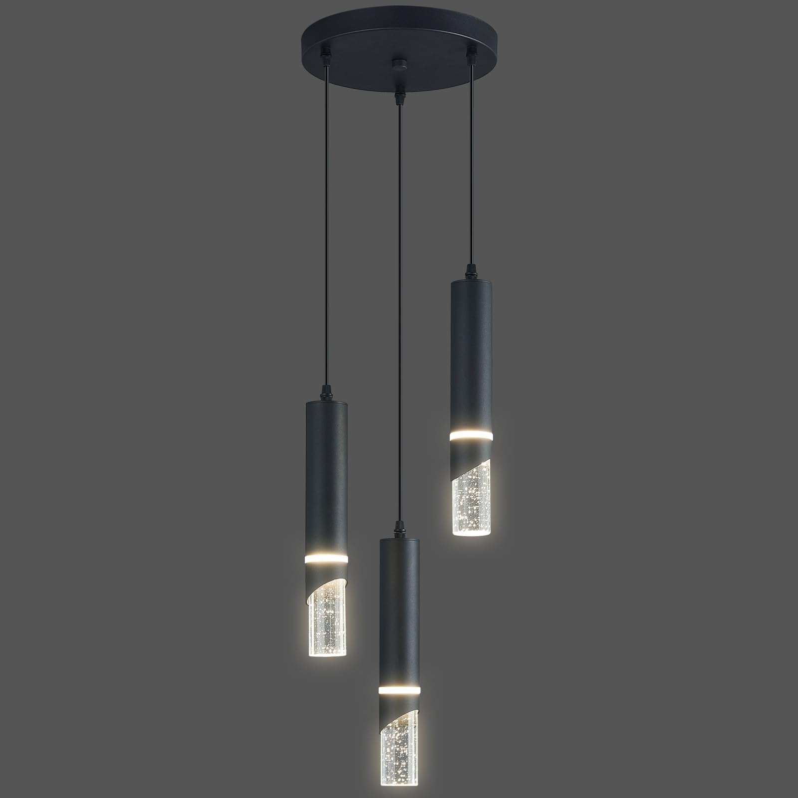 LIANGMH Modern Dimmable Led Pendant Lights Kitchen Island  Ideal for Living Room  Bedroom Sink 18w LED Crystal Energy-Saving Hanging Lamp for Cozy Lighting (Black 3 Light)