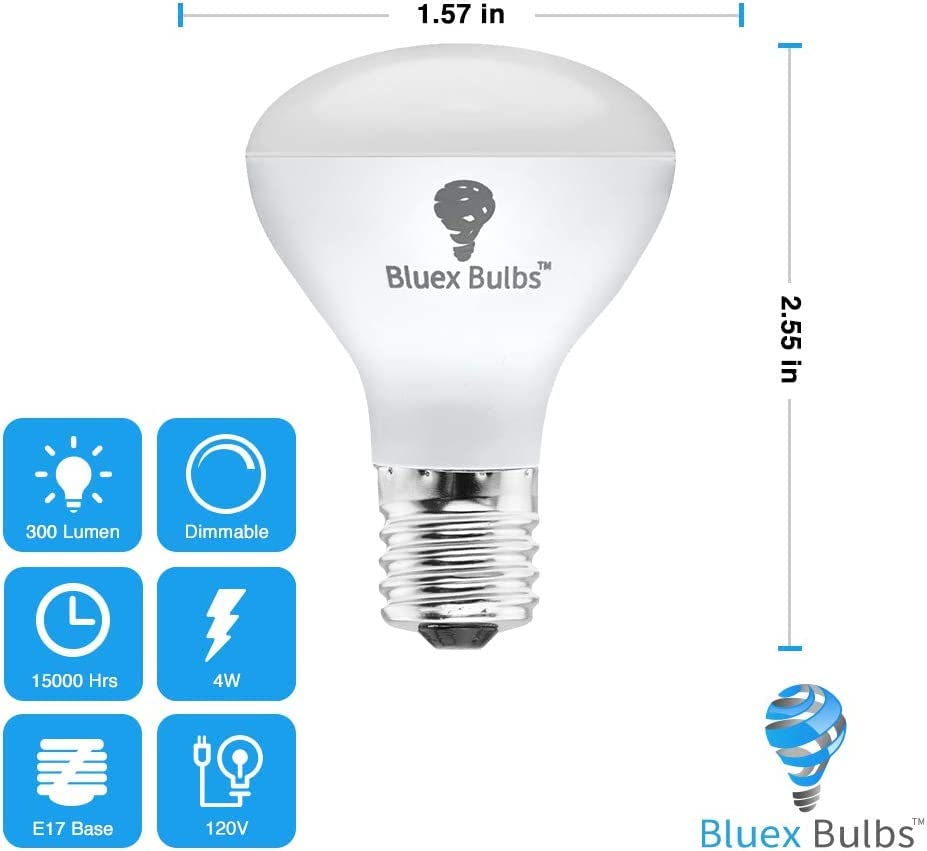 Bluex Bulbs 4 Pack R14 LED Bulb 4W E17 Base Dimmable 5000K Daylight Mini Reflector Floodlight - Model 2306