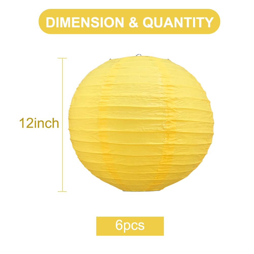 Beishida 12-Inch Yellow Round Paper Lanterns Decorative Hanging Asia Chinese Japanese Paper Lanterns Lamp For Birthday Halloween Wedding Baby Bridal Shower Fall Home Decor Party Decoration(6 Packs)