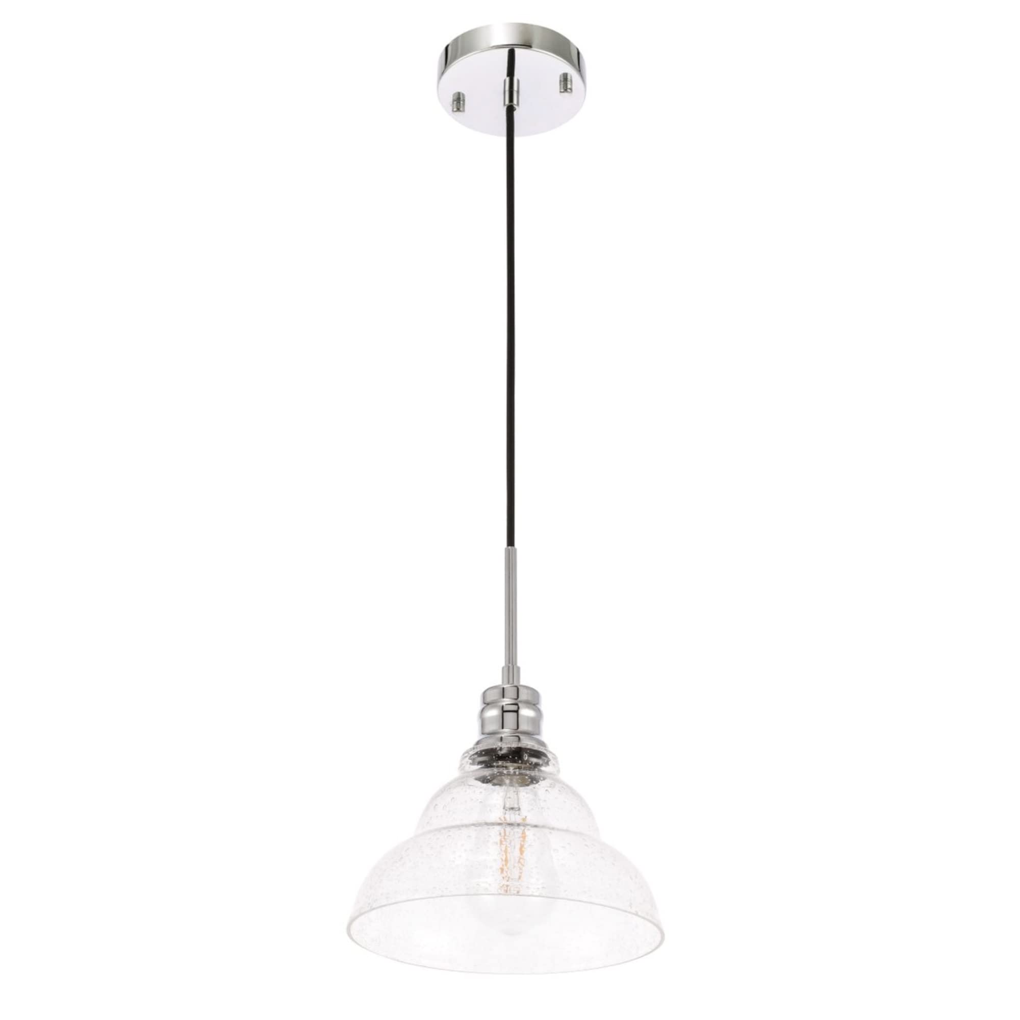 Living District Chrome Pendant Light With Clear Seeded Glass Shade, 1 Light Fixture