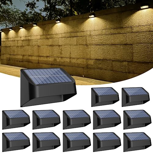 Brighter Solar Fence Lights,Solar Lights Outdoor Waterproof,Warm White and RGB 8 Colors,Dusk to Dawn Deck Light, Outdoor Lightin