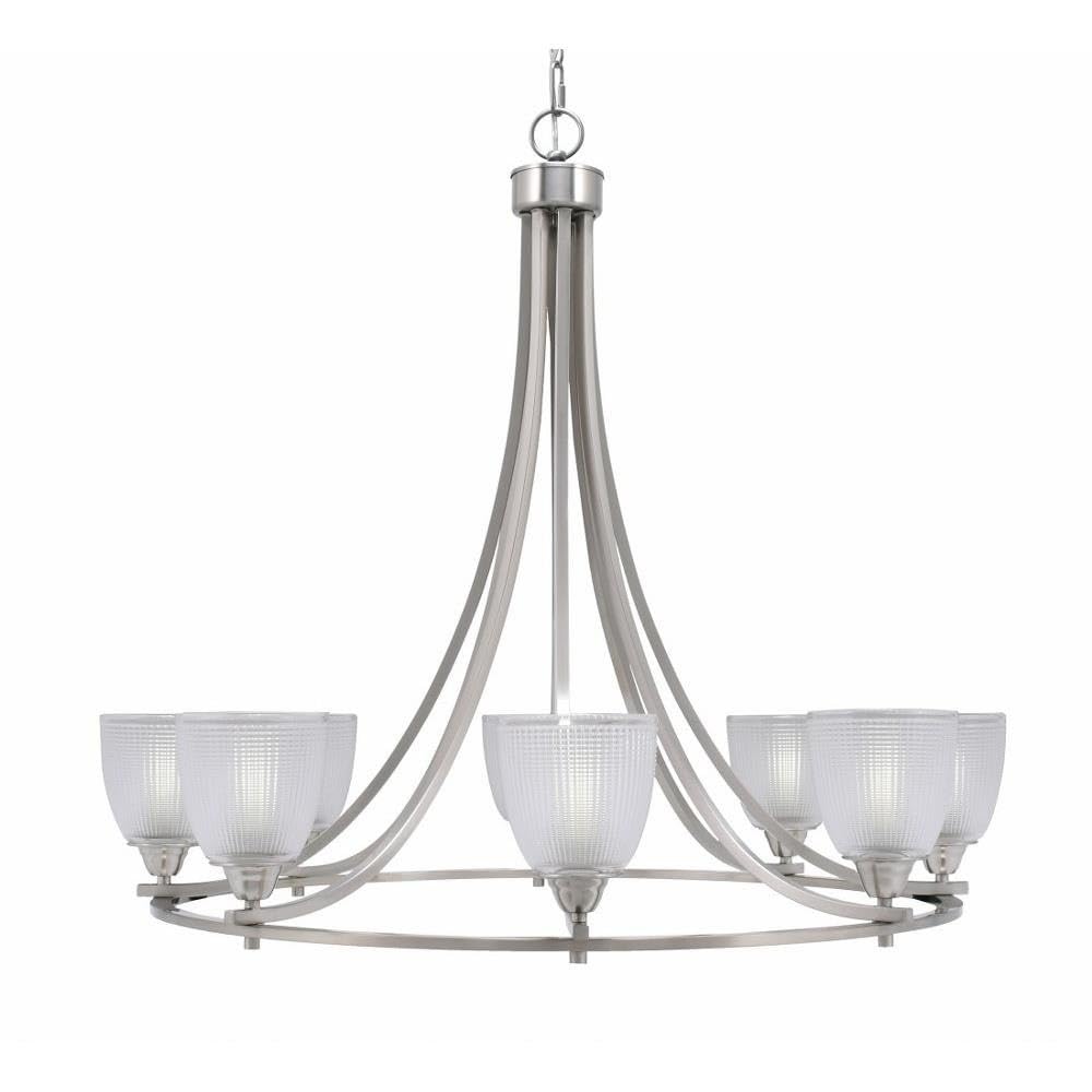 Toltec Lighting 3408-BN-500 Paramount - 8 Light Uplight Chandelier-31 Inches Tall and 34 Inches Wide, Finish Color: Brushed Nickel, Glass Color: Clear Ribbed