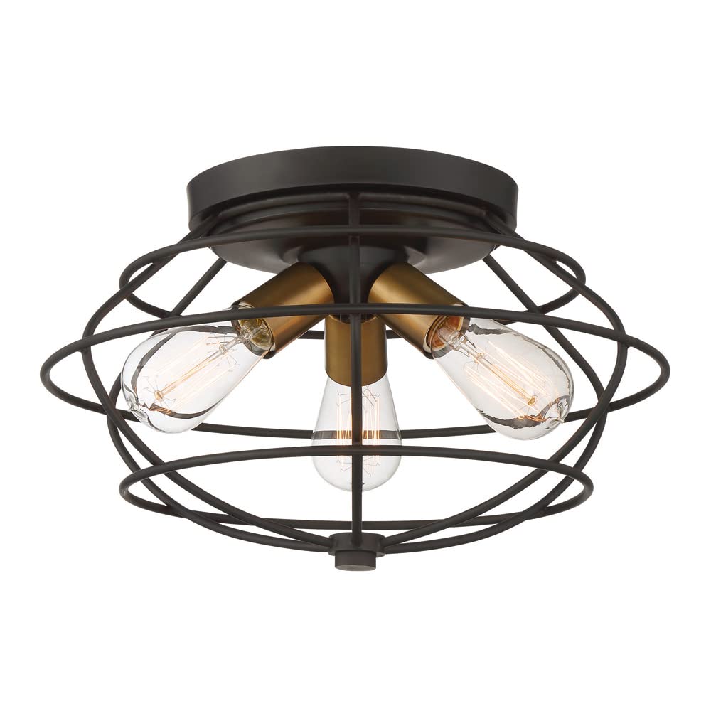 Designers Fountain Jax 3-Light Flush Mount Ceiling Light, Vintage Bronze, Alloy Steel, Brown, Model 1260-VB