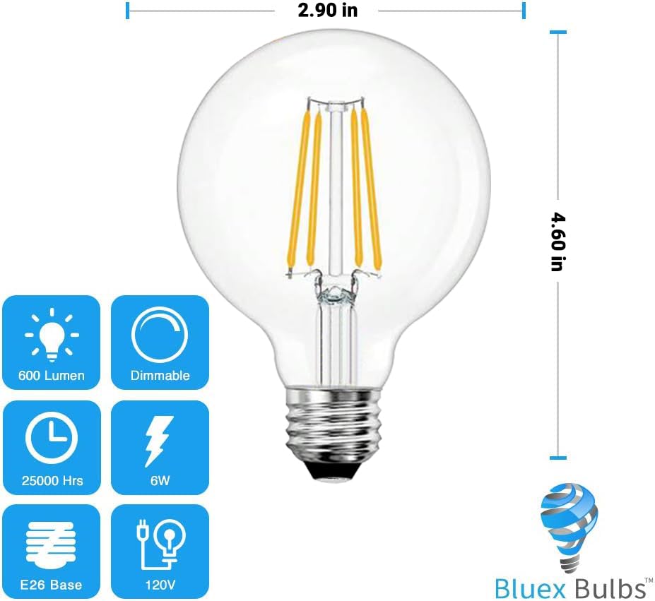 6 Pack Led G25 Globe Light Bulbs Bulbs 6W - 3000K Warm White Dimmable 60W Equivalent E26 Base 120V - Edison Vanity Light Bulbs F