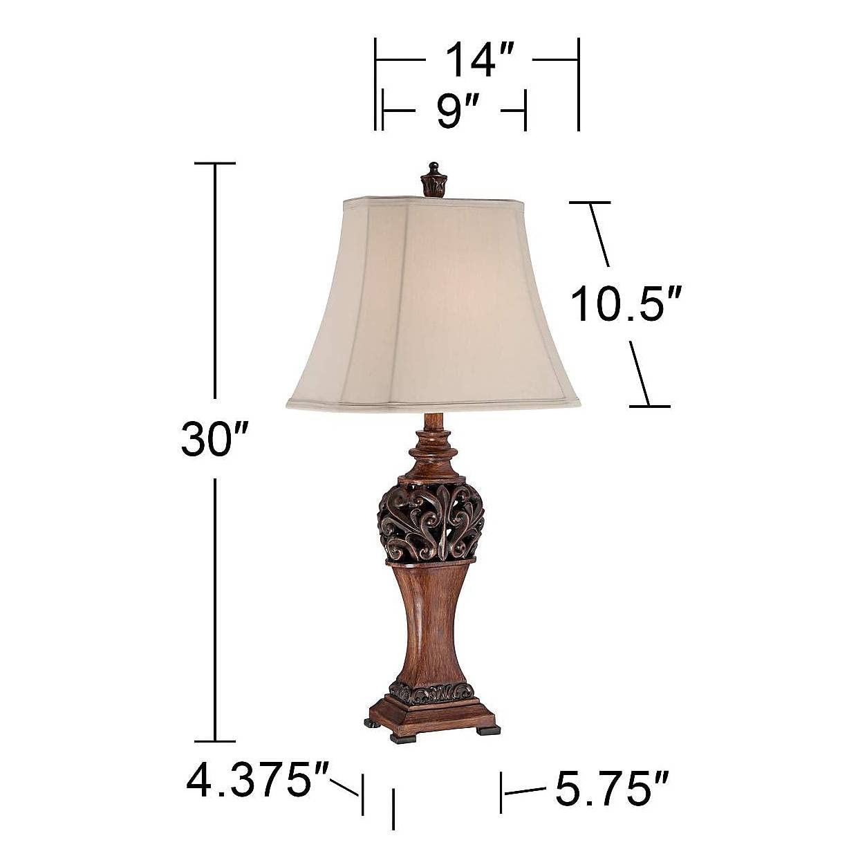 Regency Hill Table Lamps Set of 2, 30in Tall, Bronze Wood Carved Leaf, Creme Bell Shade, Model 3R187, Living Room/Bedroom Decor