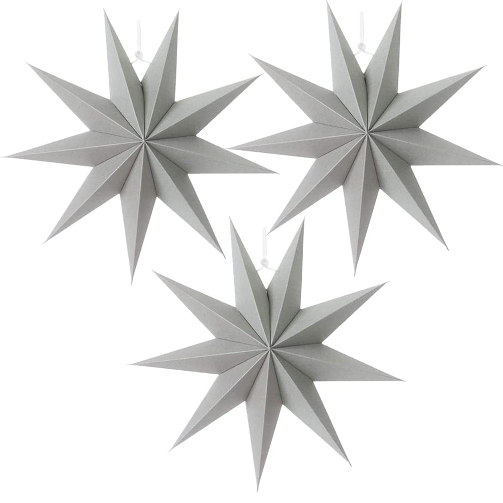 3 Pieces 3D 12'' Large Paper Star Gray Hanging Paper Star Decorations for Weddings, Christmas Holiday, Birthday Party Celebratio
