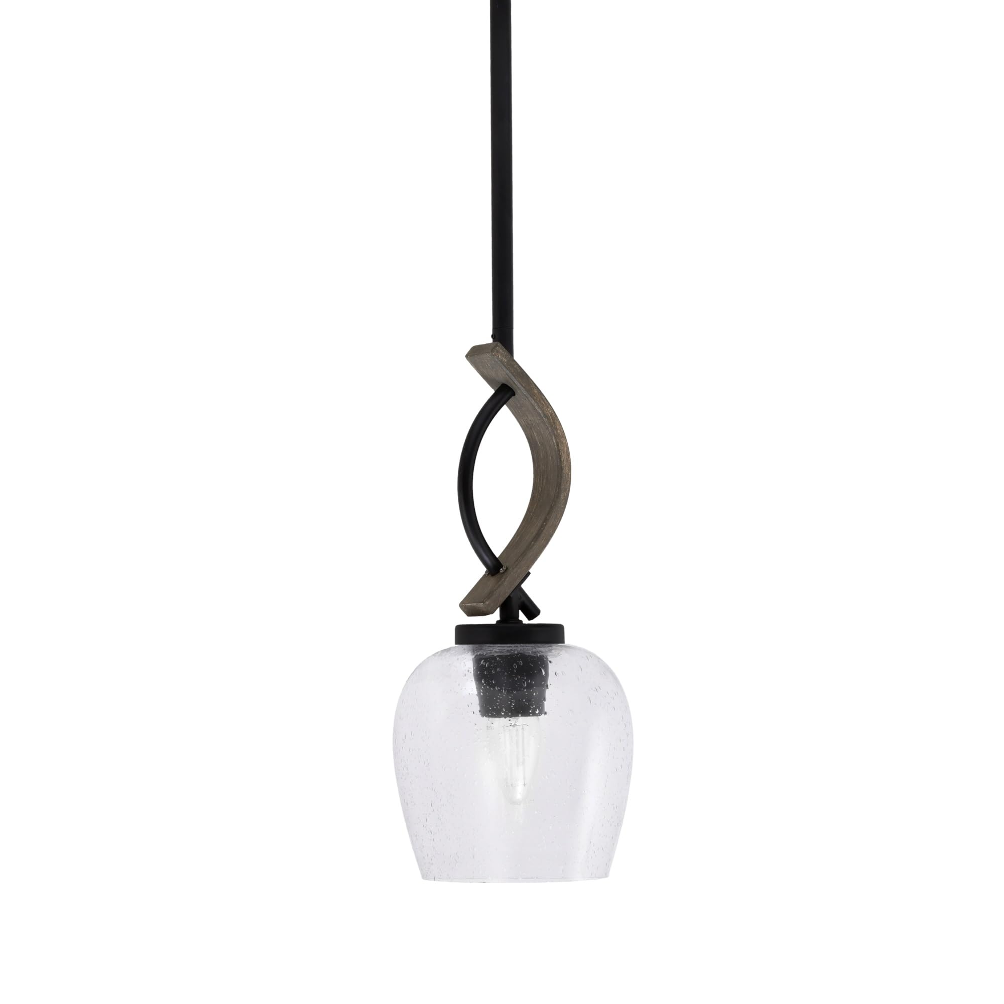 Toltec Lighting Monterey Stem Hung Mini Pendant, Matte Black & Distressed Wood-Look Metal, 6in Clear Bubble Glass
