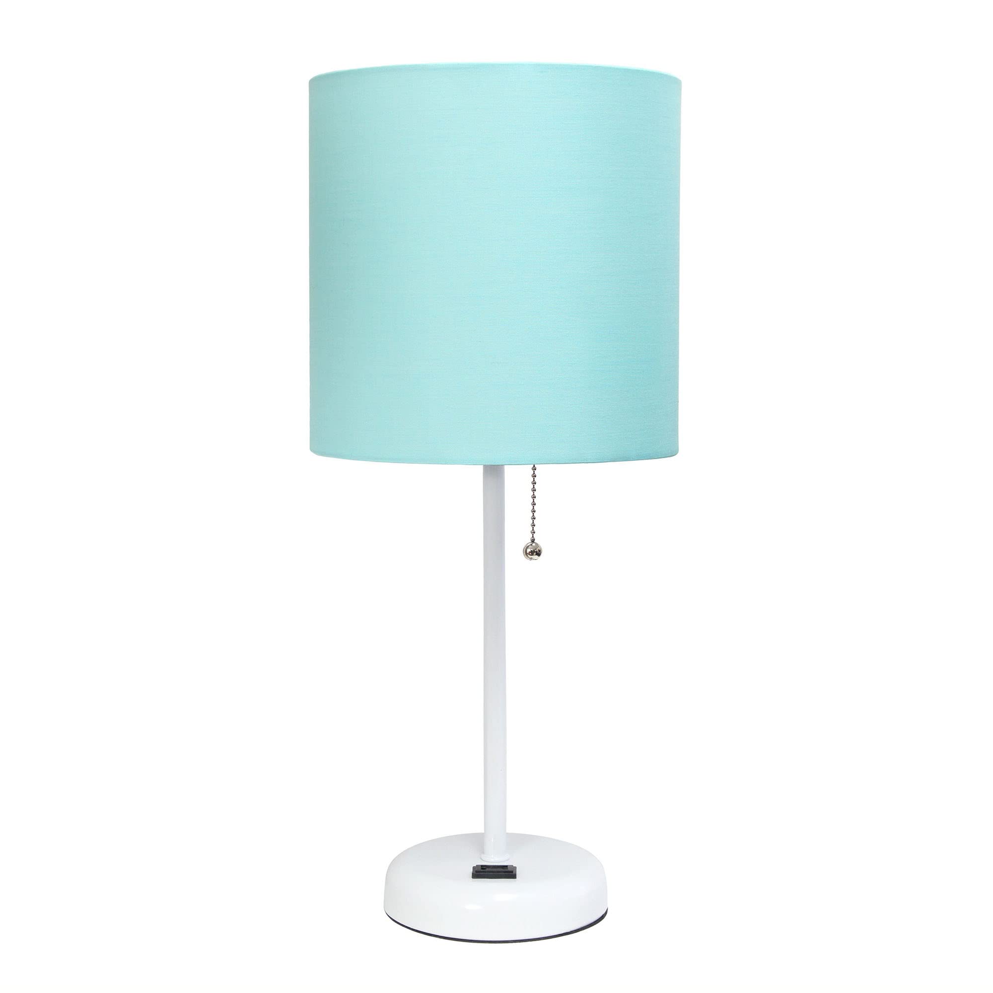 Creekwood Home White Metal Table Lamp With Aqua Drum Shade - 19.5&quot; Contemporary Design