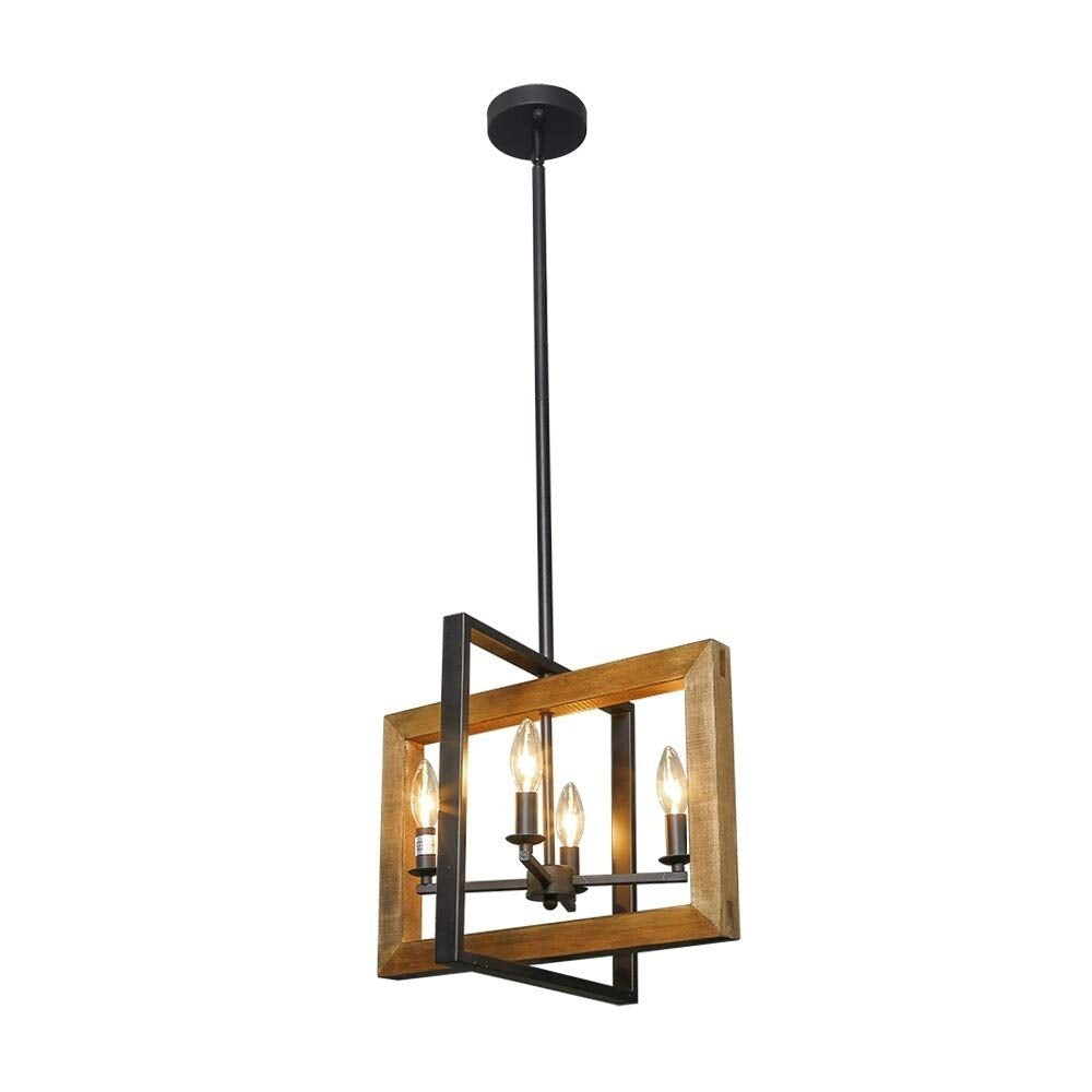 LOG BARN Farmhouse Chandelier, Distressed Wood & Metal, Pendant Light for Kitchen Island