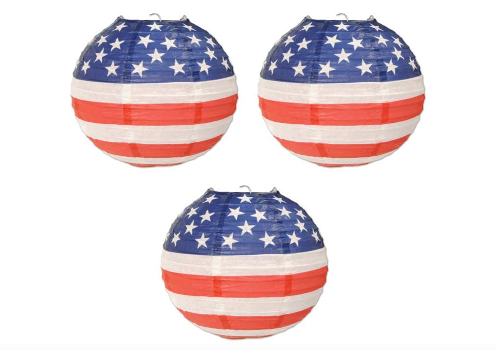 Beistle 54561 Patriotic Paper Lanterns, 9-1/2-Inch, Red/White/Blue