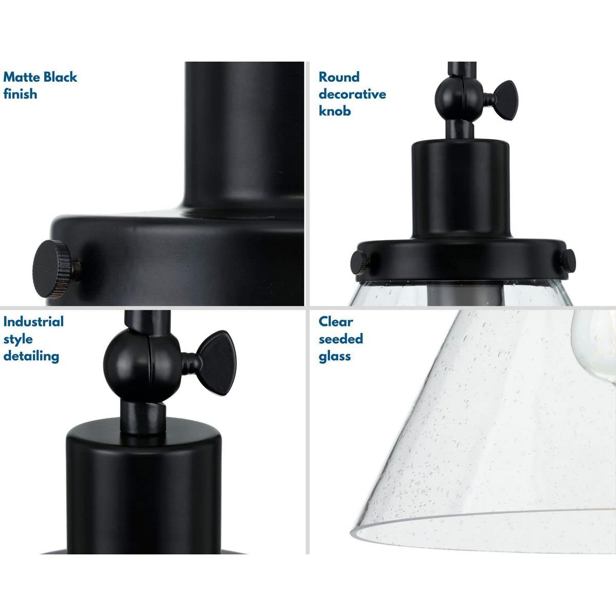 Progress Lighting Hinton Collection 1-Light Pendant Light, Seeded Glass, Matte Black, 12.50x12.00x12.00, Alloy Steel, Model P500324-031
