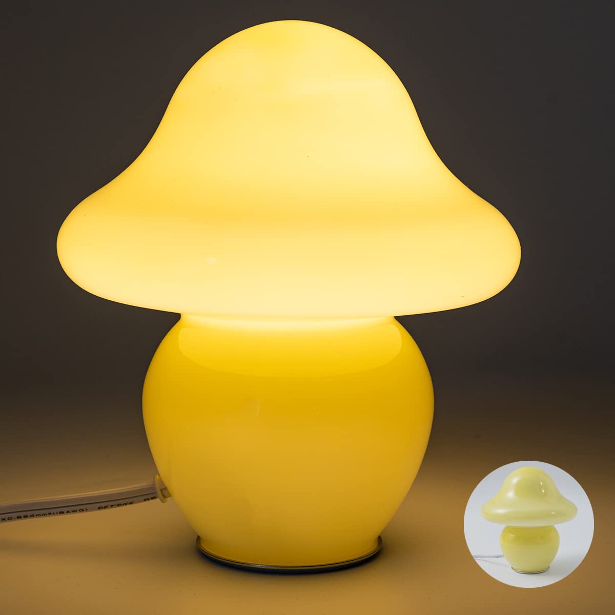 HEQET Mushroom Lamp White Glass Mushroom Table Lamp for Bedrooms, Living Room, Aesthetic Lamps for Bedroom, Cute Bedside Lamp (Y