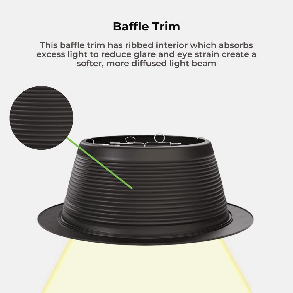 6&quot; Inch Stepped Baffle Trim With 7.25 Inch Goof Plastic Ring, Use With Par 30 Par 38 R30 R40 Br30 Br40 Bulbs, Replace Halo And Juno Light Covers, Black, 6 Pack