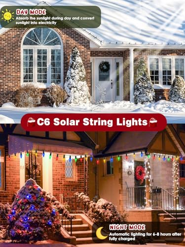 C6 Solar Christmas Lights Outdoor  100 Led 40Ft Christmas Decorations Outdoor Waterproof  Solar String Lights For Outside With 8 Modes  Fairy Twinkle Light For Tree Garden Yard Xmas Decor (Multicolor)