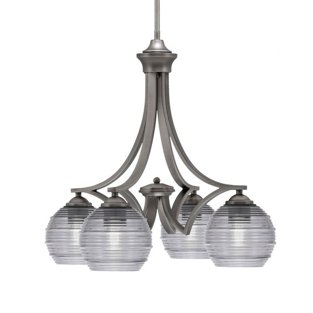 Toltec Lighting 568-Gp-5112 Zilo - 4 Light Downlight Chandelier-20 Inches Tall And 21 Inches Wide, Finish Color: Graphite, Glass Color: Smoke Ribbed