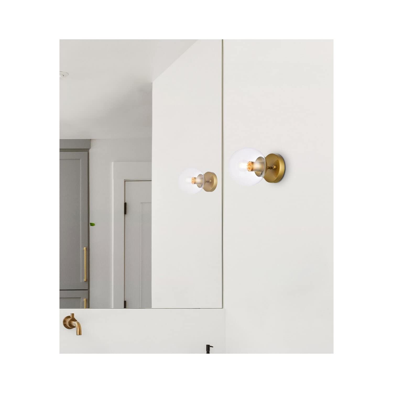 Living District Mimi 1-Light Metal Flush Mount in Brass and Clear