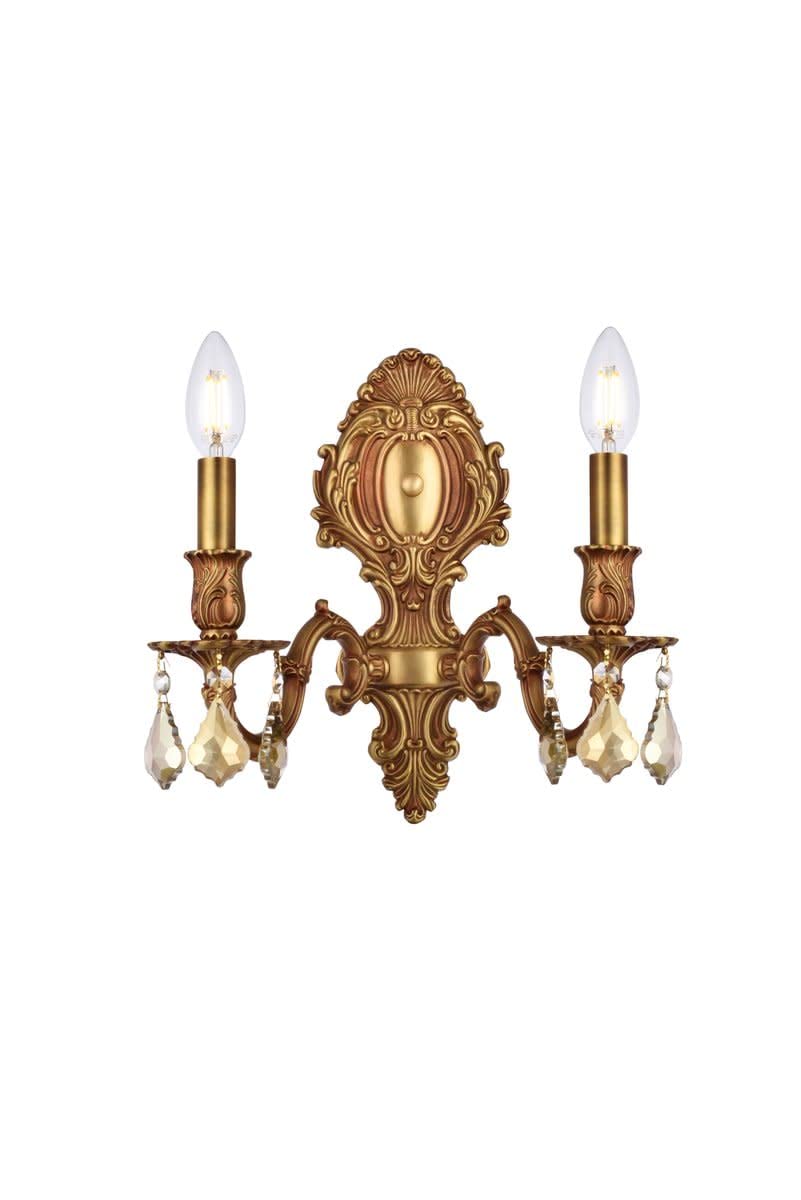 Elegant Lighting 9602W10Fg-Gt/Rc Royal Cut Smoky Golden Teak Crystal Monarch 2-Light Crystal Wall Sconce, Finished In French Gold With Smoky Golden Teak Crystals