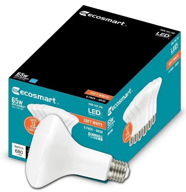 LED TECHNOLOGY EcoSmart BR30 Dimmable LED Light Bulb Soft White 65W Equivalent 12-Pack