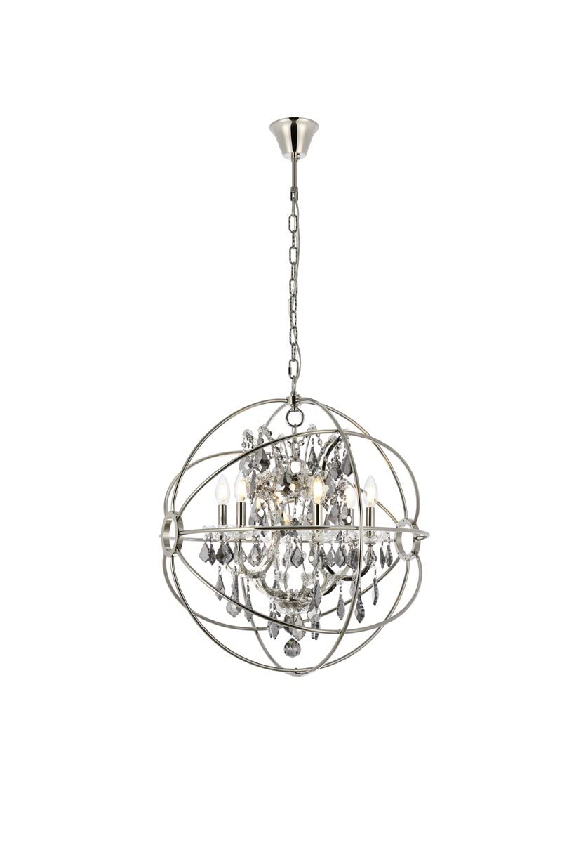 Elegant Lighting 1130D25Pn-Ss-Rc 25 Dia X 275 H In Geneva Pendent Lamp - Polished Nickel- Royal Cut Silver Shade Crystals