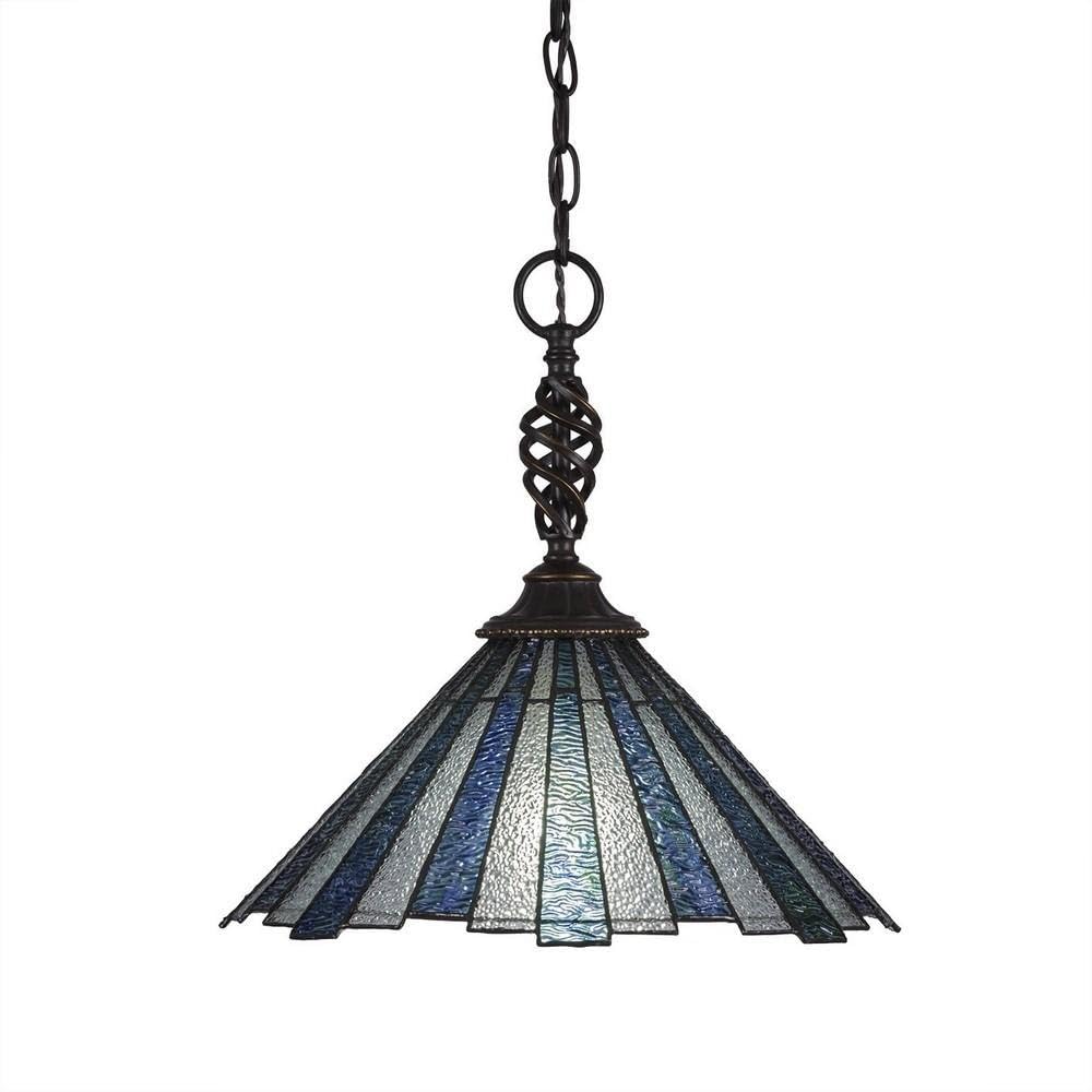 Toltec Lighting 82-DG-932 Eleganté Pendant with Sea Ice Glass, 16&quot;, Dark Granite
