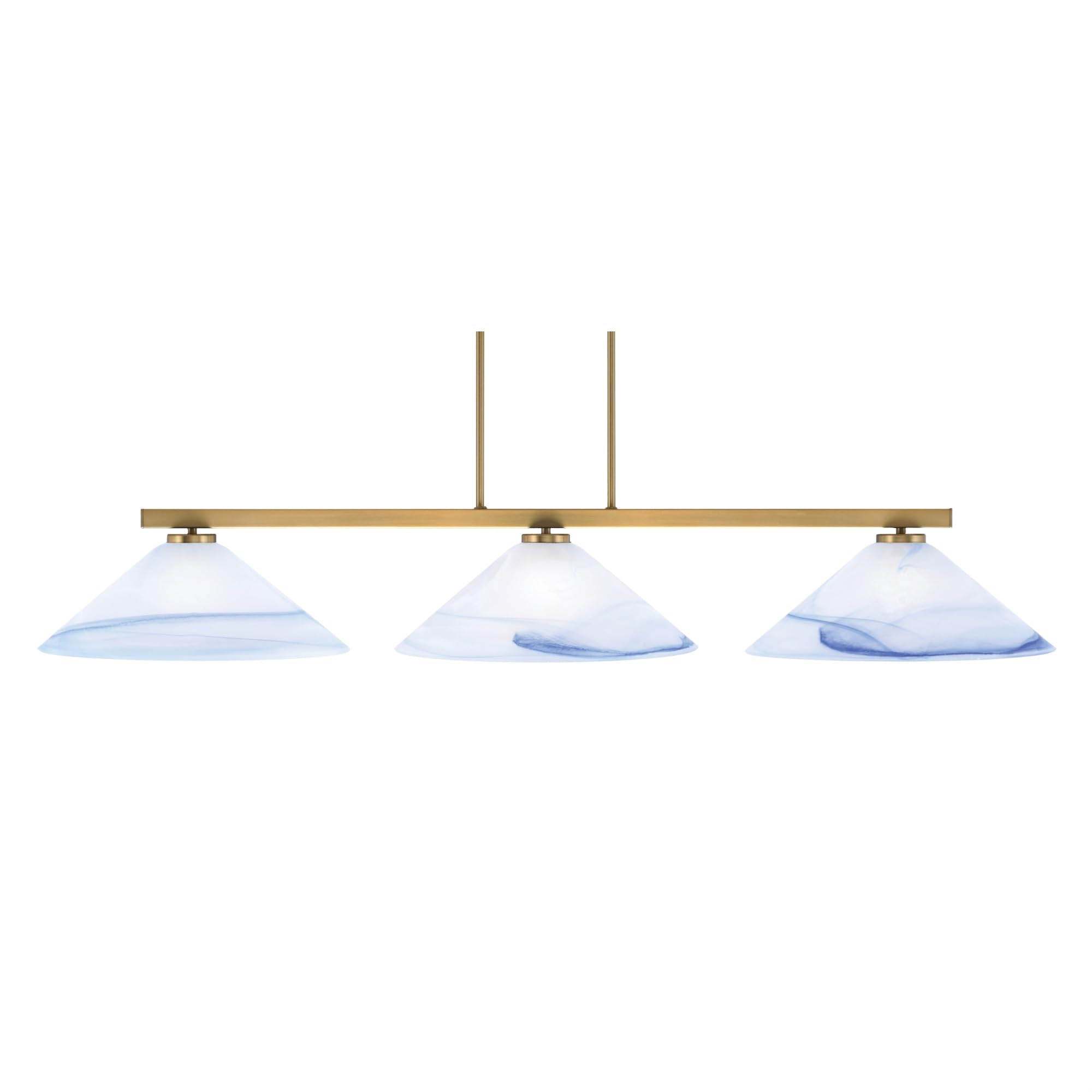 Toltec Lighting Atlas 3 Light Bar - New Age Brass Finish, 16in Blue Swirl Glass