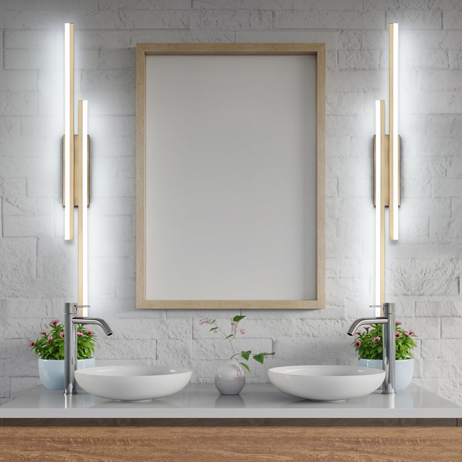 PRESDE 48inch Brushed Gold LED Bathroom Vanity Light Fixture, Metal, Non-Dimmable, Model 6660-1220mm