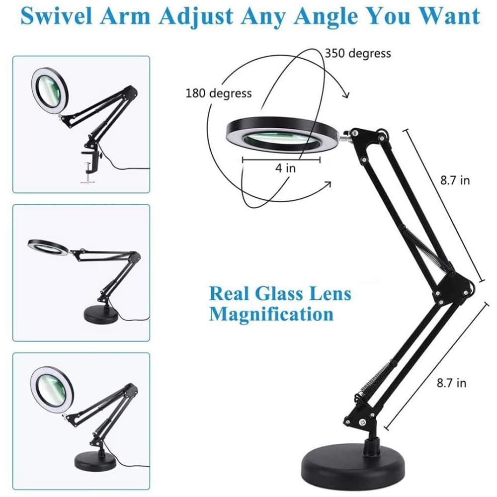 Dotlite Magnifying Glass with Light and Stand,2 in 1 Clamp 10X Magnifying Lamp, Craft Light Lamp Adjustable with 3 Color Modes L