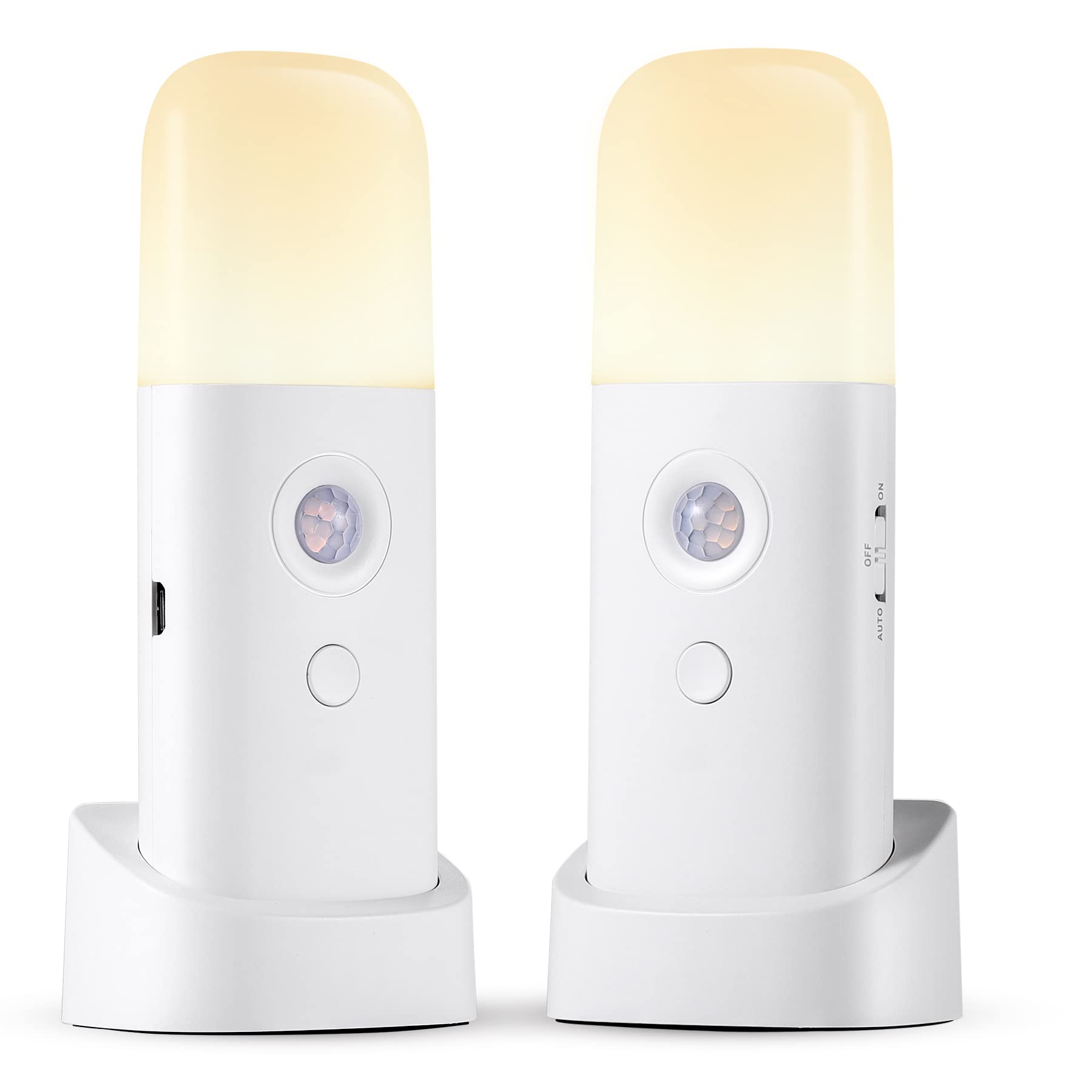 CREWEEL Rechargeable Motion Sensor Night Light, Dimmable, Battery Operated, Cool White, Two Pack, Model Cold02