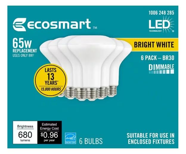 Ecosmart Br30 65W Equivalent Dimmable Led Light Bulbs Bright White (6-Pack)