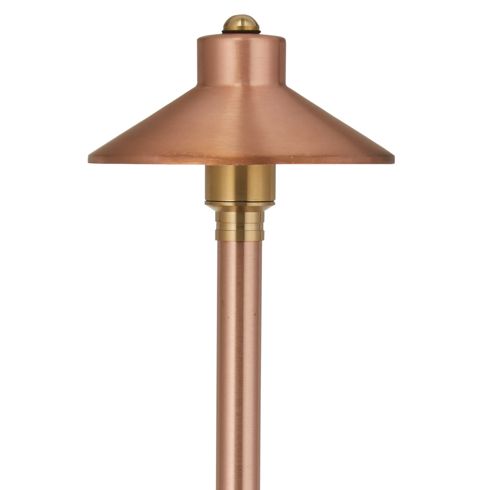 VOLT Flat Hat 12V Copper Path Light (7 Shade, 24 Tall) with 3W 2700K Warm White G4 LED Bulb for Low Voltage Landscape Lighting o