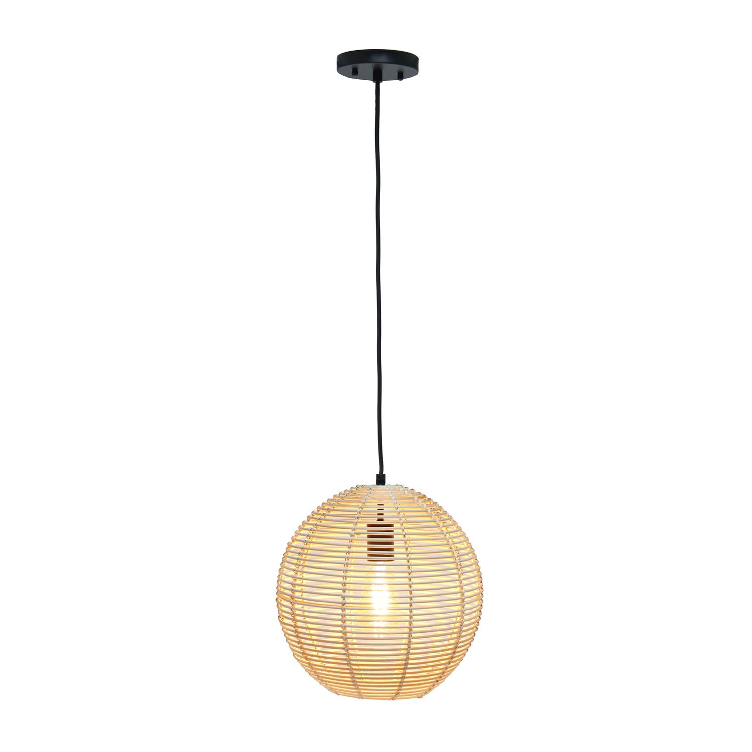 Lalia Home Rattan Pendant Light - Ball Shaped, Natural Finish, 12" x 12" x 60", Model LHP-3005-NA