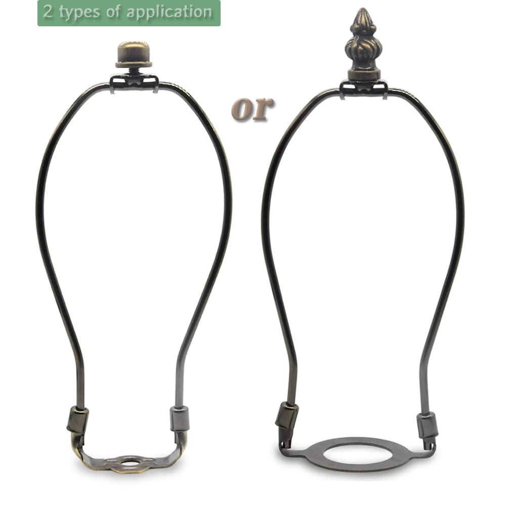 QVQCWD Lamp Shade Harp Holder, 8 Inch Bronze, Plastic, Fits Standard Lamp Rod & E26 Base, Includes 2 Shade Finials