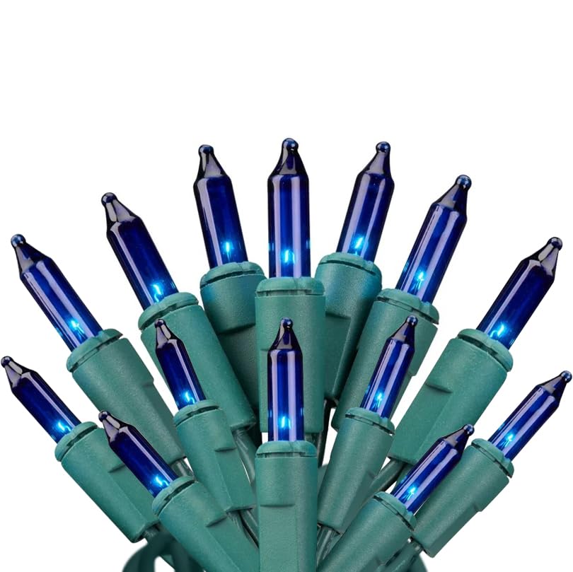 Dobar Holiday Pride Blue Christmas Lights with Green Wire - 100 Count Blue Christmas Tree Lights (22.5 Ft) - Indoor/Outdoor Use - UL Listed - Static and Blinking Modes - Connectable