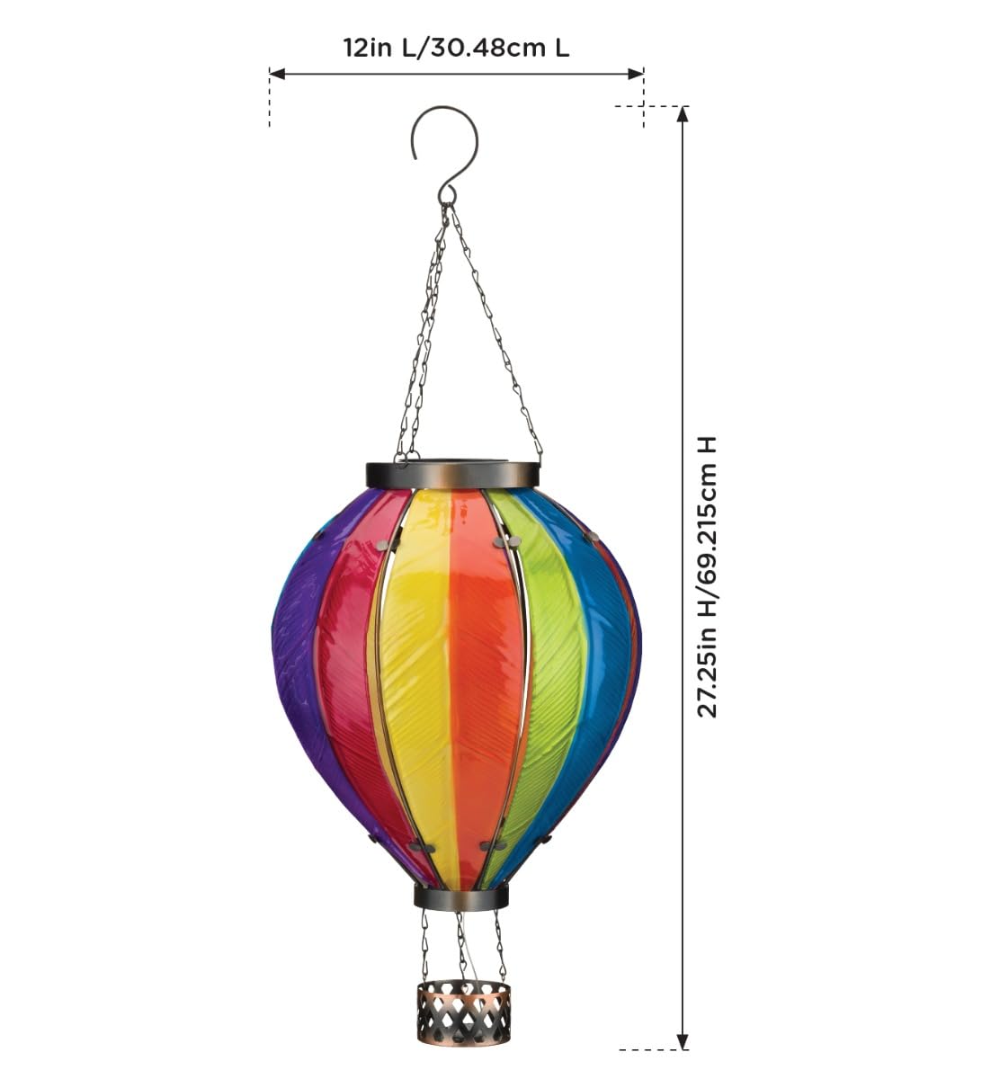 Regal Art & Gift Hot Air Balloon Solar Lantern - X-Large, Multicolored Metal & Glass Outdoor LED Light for Garden & Patios - Model 13043