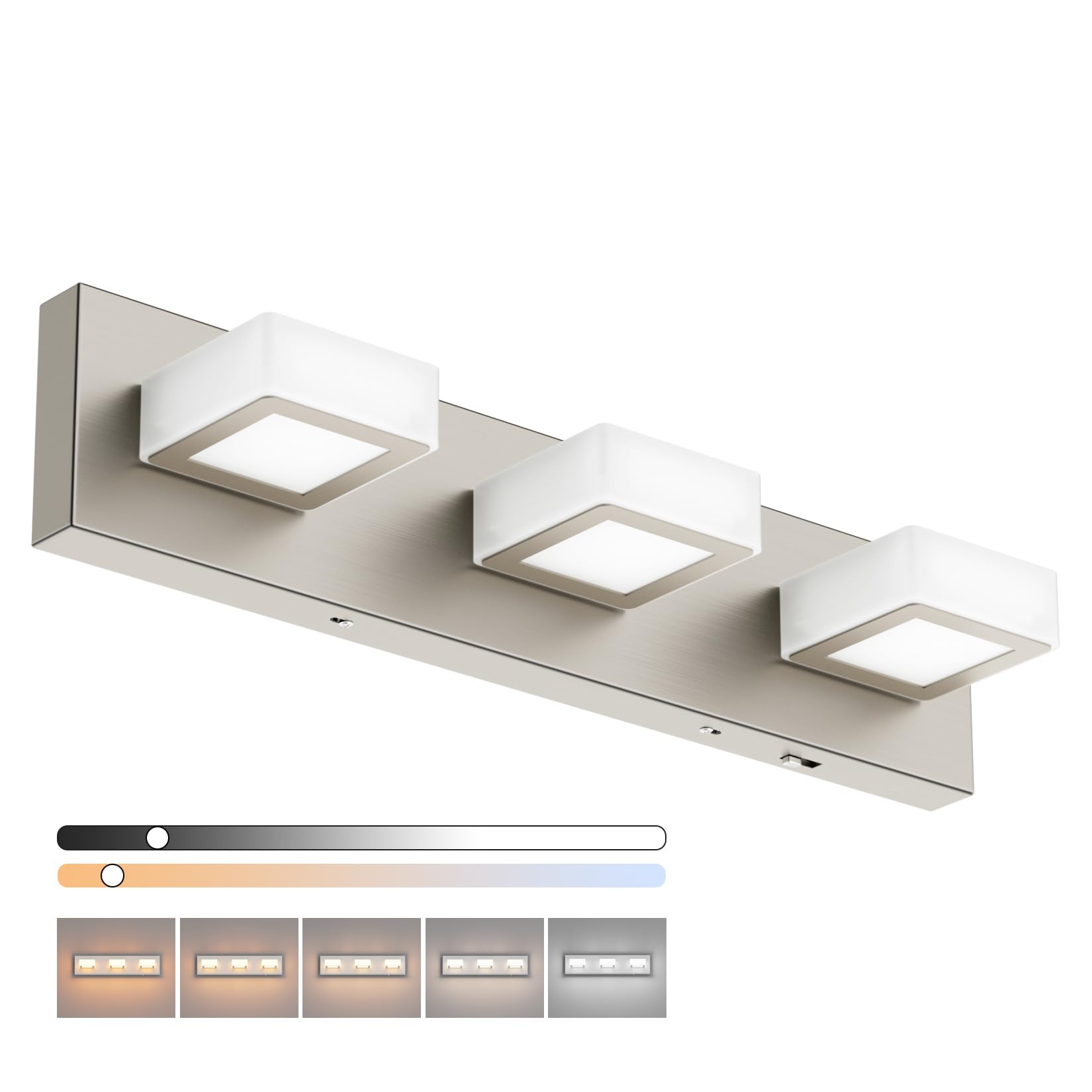 Ralbay 5 Color Temperature Brushed Nickel Bathroom Vanity Lights Dimmable Acrylic Modern LED Bathroom Wall Lighting Fixtures Brushed Nickel